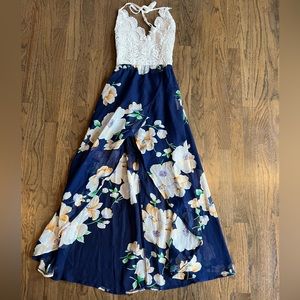 Floral halter high-low dress